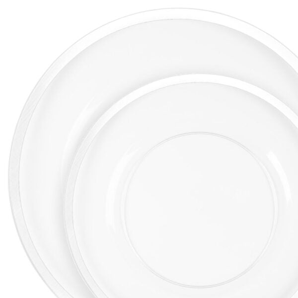 32 Pack Clear and White Rim Plastic Dinnerware Set (16 Guests) - Contrast - Pro Linens