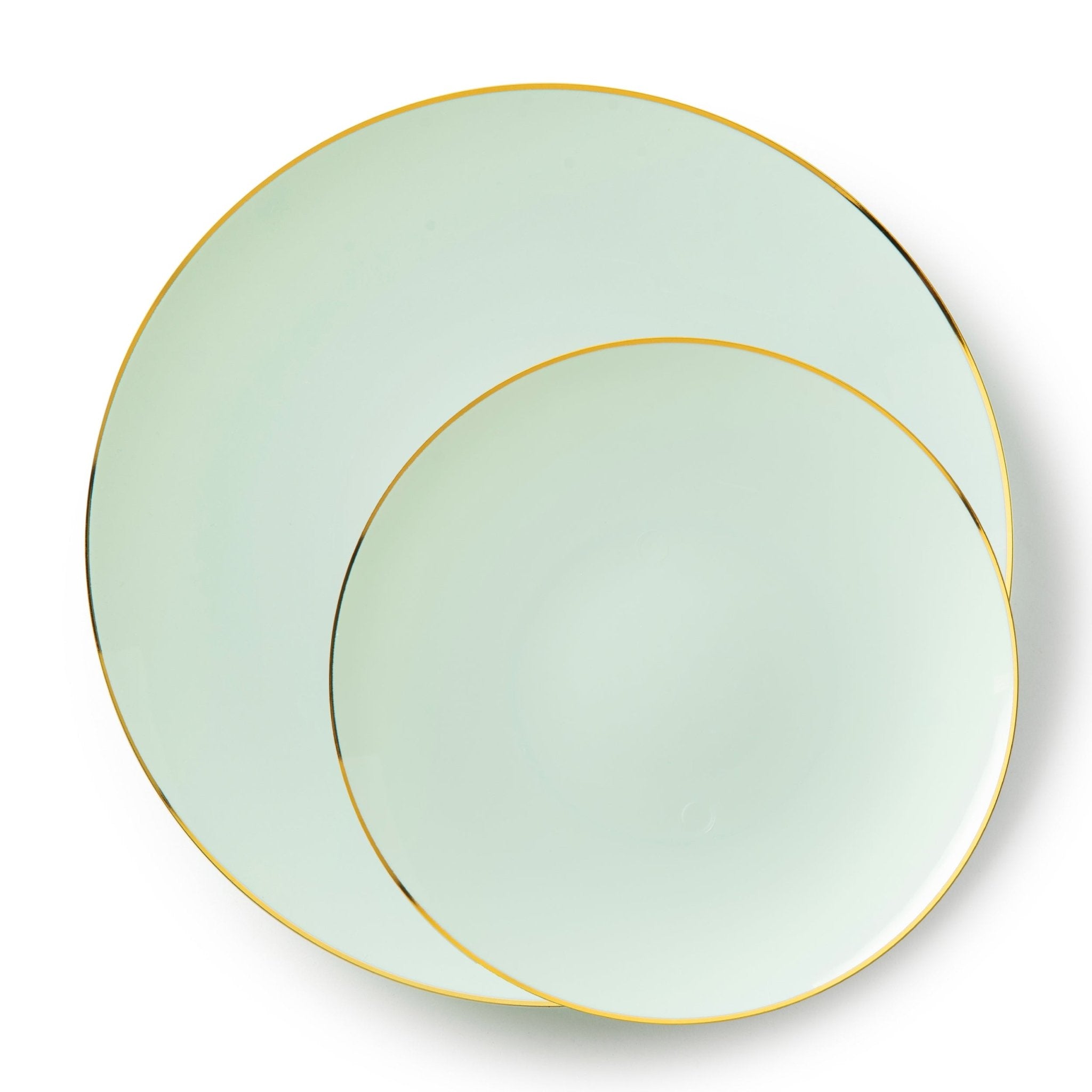 32 Pack Green and Gold Round Plastic Dinnerware Set (16 Guests) - Organic - Pro Linens