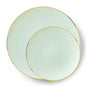 32 Pack Green and Gold Round Plastic Dinnerware Set (16 Guests) - Organic - Pro Linens