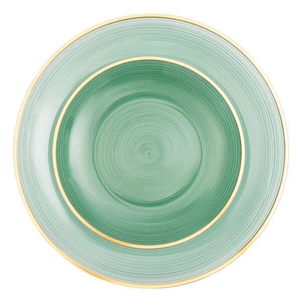 32 Pack Green Transparent and Gold Round Plastic Dinnerware Set (16 Guests) - Crystal Design - Pro Linens