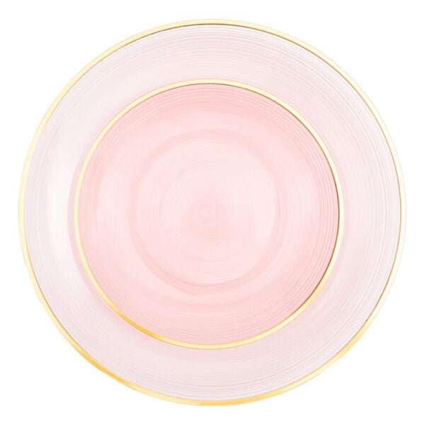 32 Pack Pink Transparent and Gold Round Plastic Dinnerware Set (16 Guests) - Crystal Design - Pro Linens