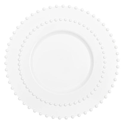 32 Pack White Round Plastic Dinnerware Set (16 Guests) - Beaded - Pro Linens