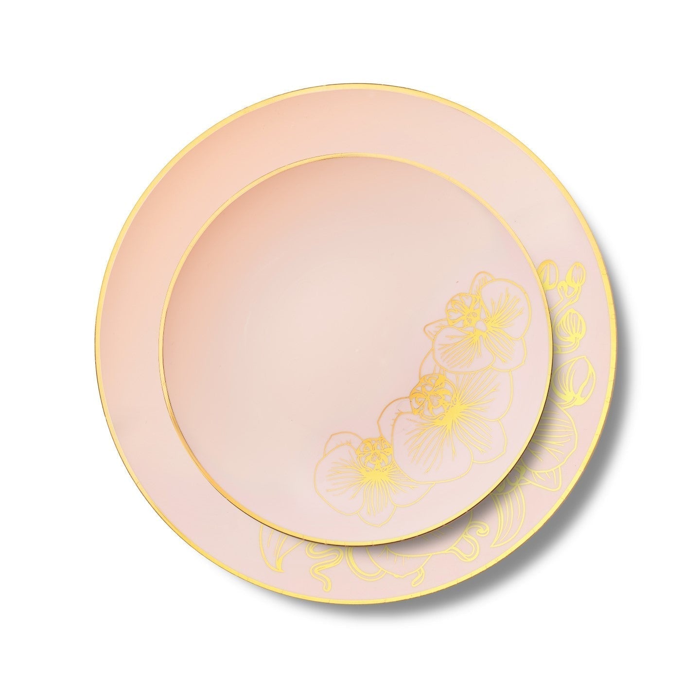 32 Piece Combo Antique Pink and Gold Round Plastic Dinnerware Set (16 Servings) - Orchid - Pro Linens