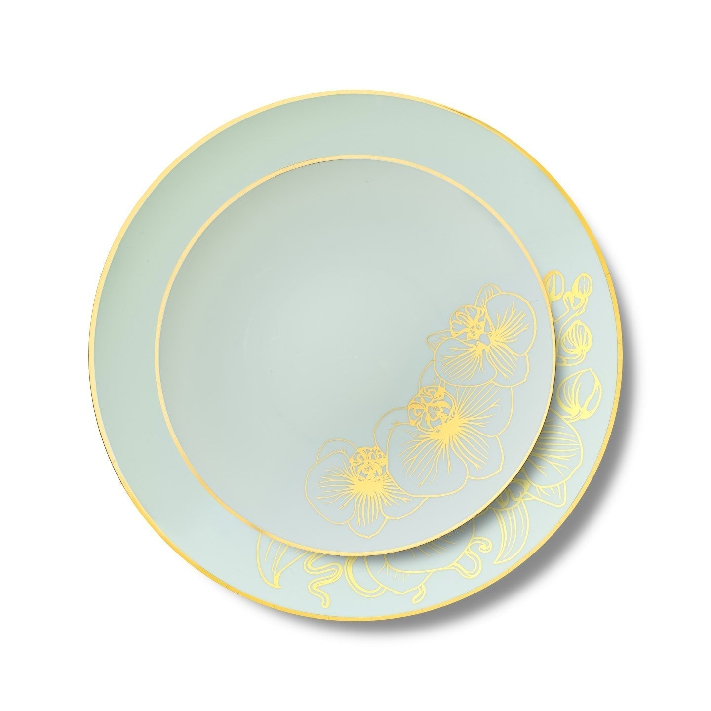 32 Piece Combo Antique Turquoise and Gold Round Plastic Dinnerware Set (16 Servings) - Orchid - Pro Linens