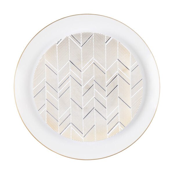 32 Piece Combo Black/Gold Chevron Round Plastic Dinnerware Set (16 Servings) - Organic Chevron - Pro Linens