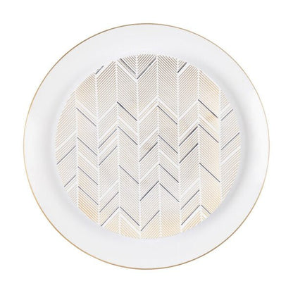 32 Piece Combo Black/Gold Chevron Round Plastic Dinnerware Set (16 Servings) - Organic Chevron - Pro Linens