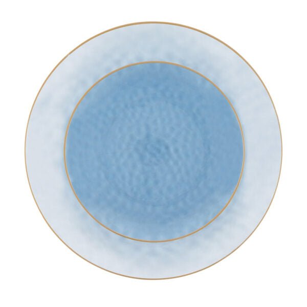 32 Piece Combo Blue/Gold Hammered Round Plastic Dinnerware Set (16 Servings) - Organic Hammered - Pro Linens