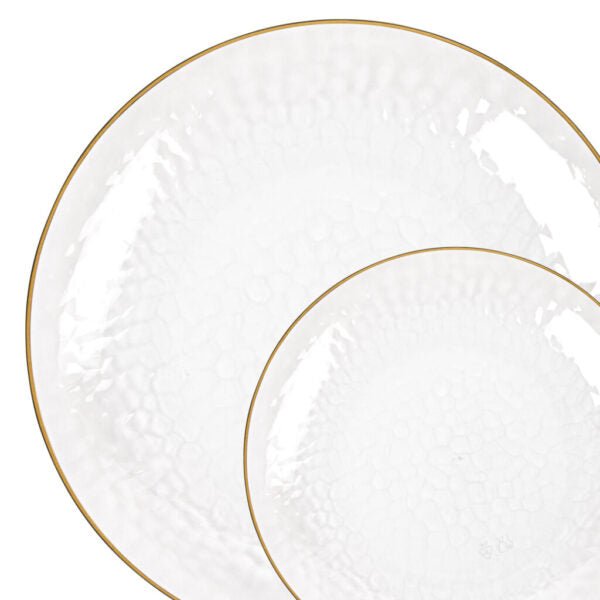 32 Piece Combo Clear Hammered Round Plastic Dinnerware Set (16 Servings) - Organic Hammered - Pro Linens