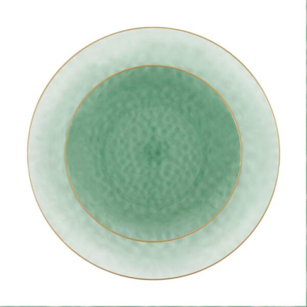 32 Piece Combo Green/Gold Hammered Round Plastic Dinnerware Set (16 Servings) - Organic Hammered - Pro Linens