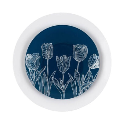 32 Piece Combo Navy/White Tulip Round Plastic Dinnerware Set (16 Servings) - Organic Tulip - Pro Linens