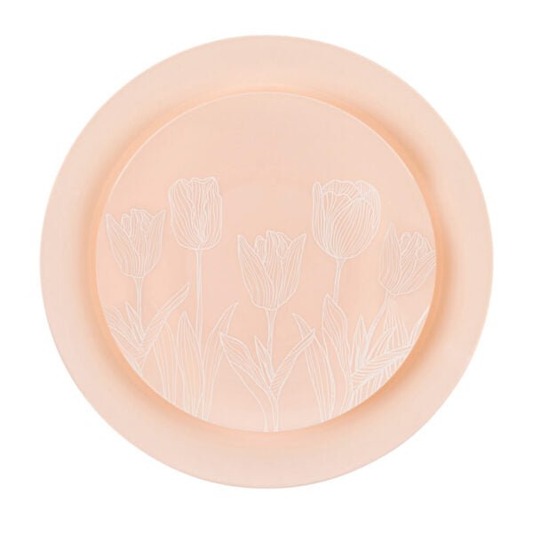 32 Piece Combo Pink/White Tulip Round Plastic Dinnerware Set (16 Servings) - Organic Tulip - Pro Linens