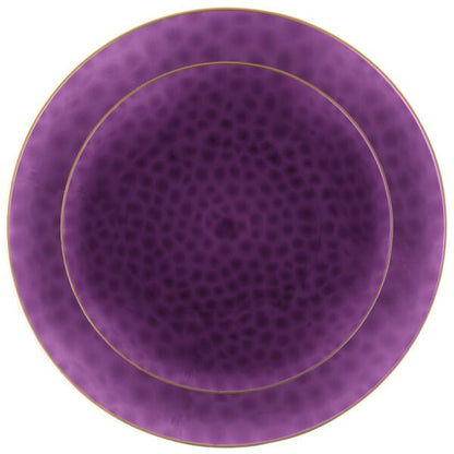 32 Piece Combo Purple/Gold Hammered Round Plastic Dinnerware Set (16 Servings) - Organic Hammered - Pro Linens