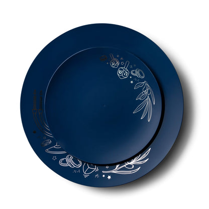 32 Piece Combo Royal Blue and Silver Round Plastic Dinnerware Set 10.25" and 7.5" (16 Servings) - Chanukah - Pro Linens