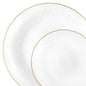 32 Piece Combo Transparent White/Gold Hammered Round Plastic Dinnerware Set (16 Servings) - Organic Hammered - Pro Linens