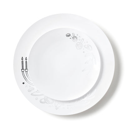 32 Piece Combo White and Silver Round Plastic Dinnerware Set 10.25" and 7.5" (16 Servings) - Chanukah - Pro Linens