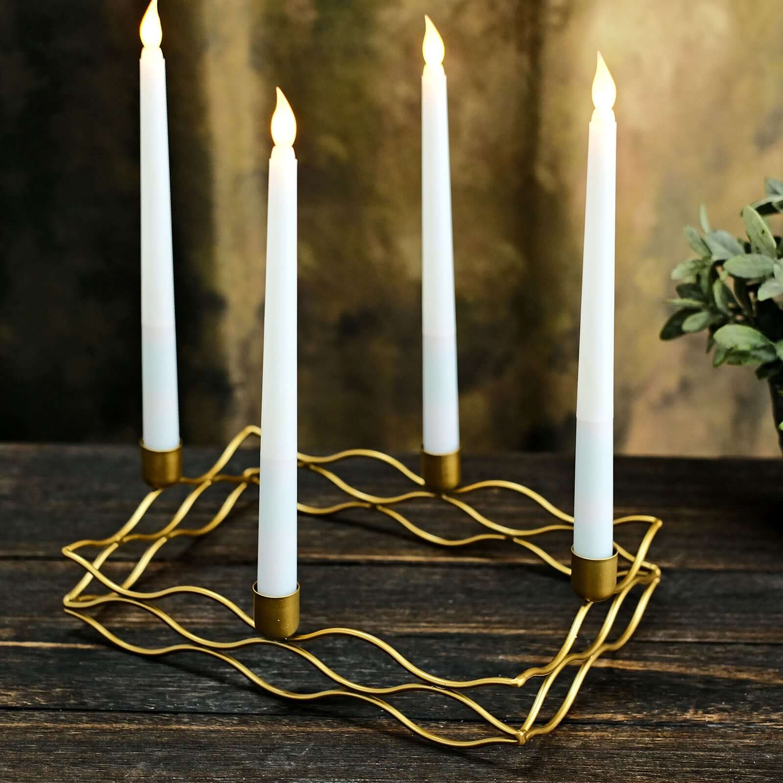 4 Arm Rectangular Gold Metal Taper Candle Wreath Candelabra Candlestick Holder - 12"x8" Pro Linens