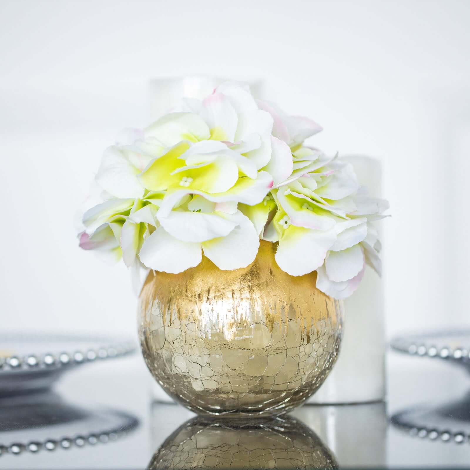 4" Gold Foiled Crackle Glass Bud Vase Table Centerpiece, Bubble Bowl Round Flower Vase Pro Linens