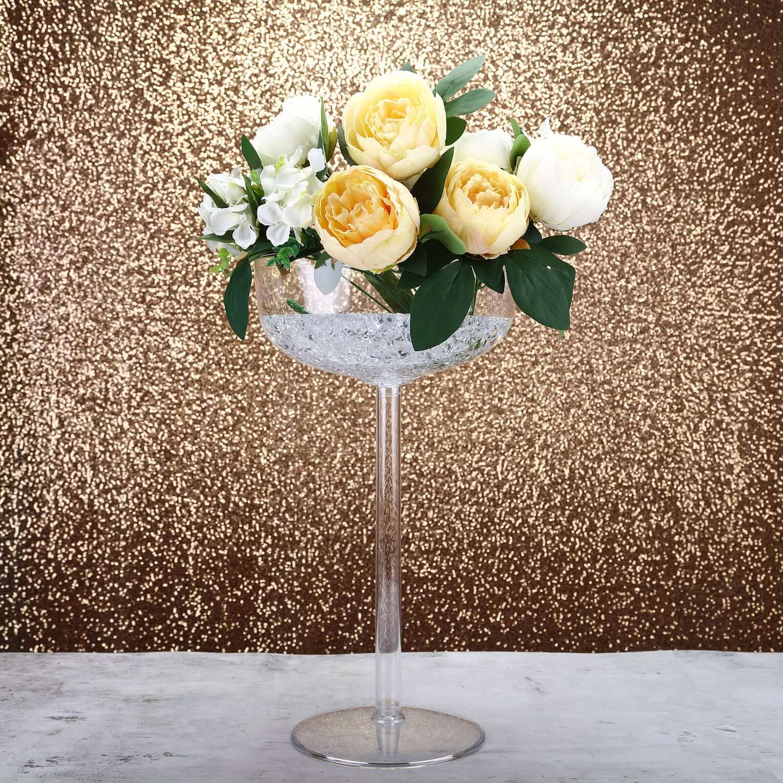 4 Pack 18" Long Stem Clear Plastic Champagne Glass Flower Vases With Fillable Stems, Wedding Centerpieces Pro Linens