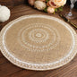 4 Pack Natural 15" Jute and White Braided Placemats, Rustic Round Woven Burlap Table Mats Pro Linens