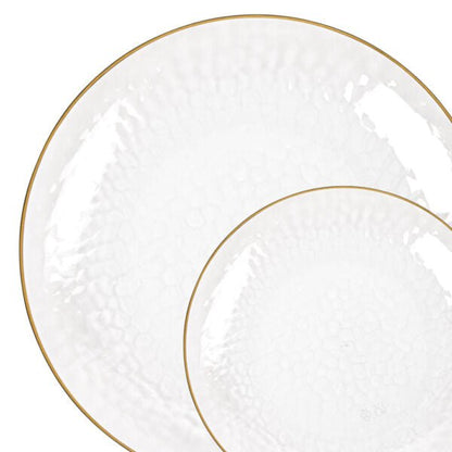 40 Piece Combo Clear/Gold Hammered Round Plastic Dinnerware Set (20 Servings) - Organic Hammered - Pro Linens