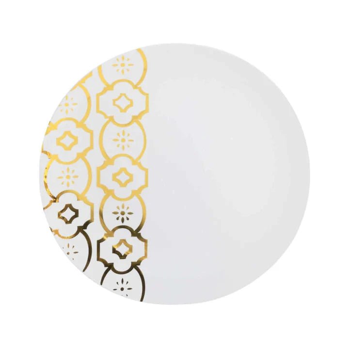 40 Piece Combo Gold and White Round Plastic Dinnerware Set (20 Servings) - Moroccan - Pro Linens