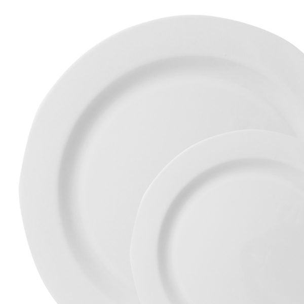 40 Piece Combo White Round Plastic Dinnerware Set (20 Servings) - Mod - Pro Linens