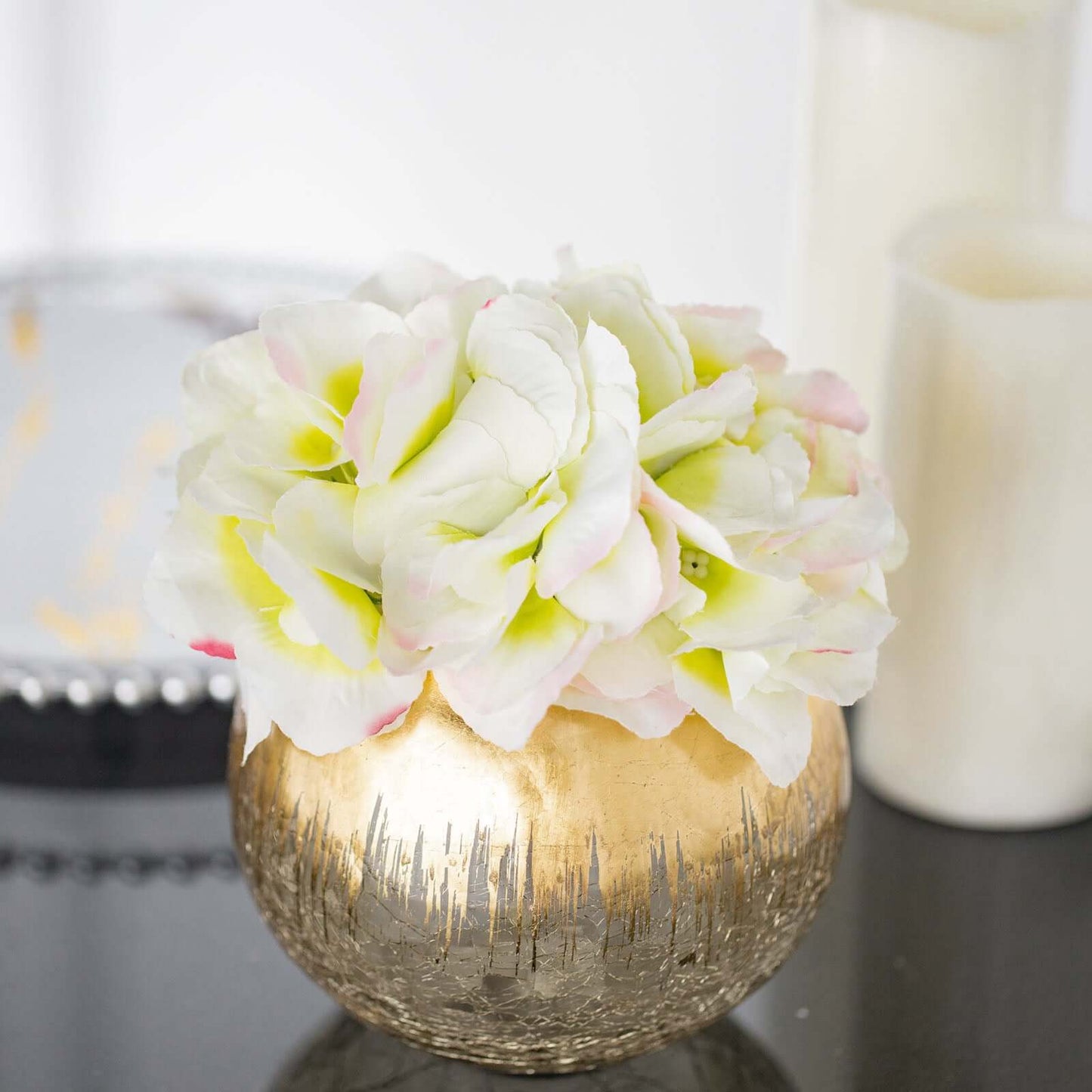 4.5" Gold Foiled Crackle Glass Flower Vase, Bubble Vase Pro Linens