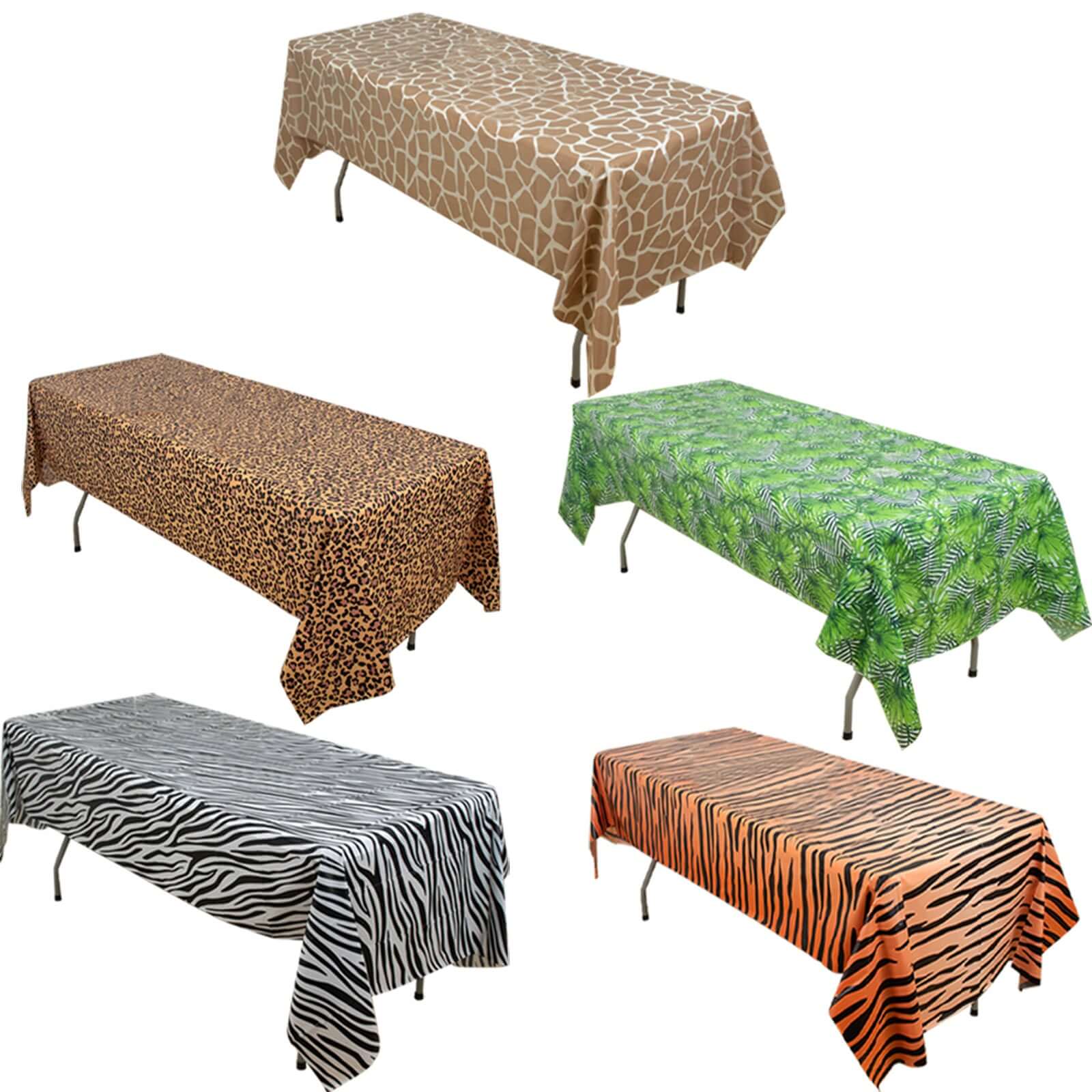 5 Pack Animal Theme Rectangle Plastic Table Covers, 54"x108" Jungle Safari PVC Waterproof Disposable Tablecloths - Pro Linens