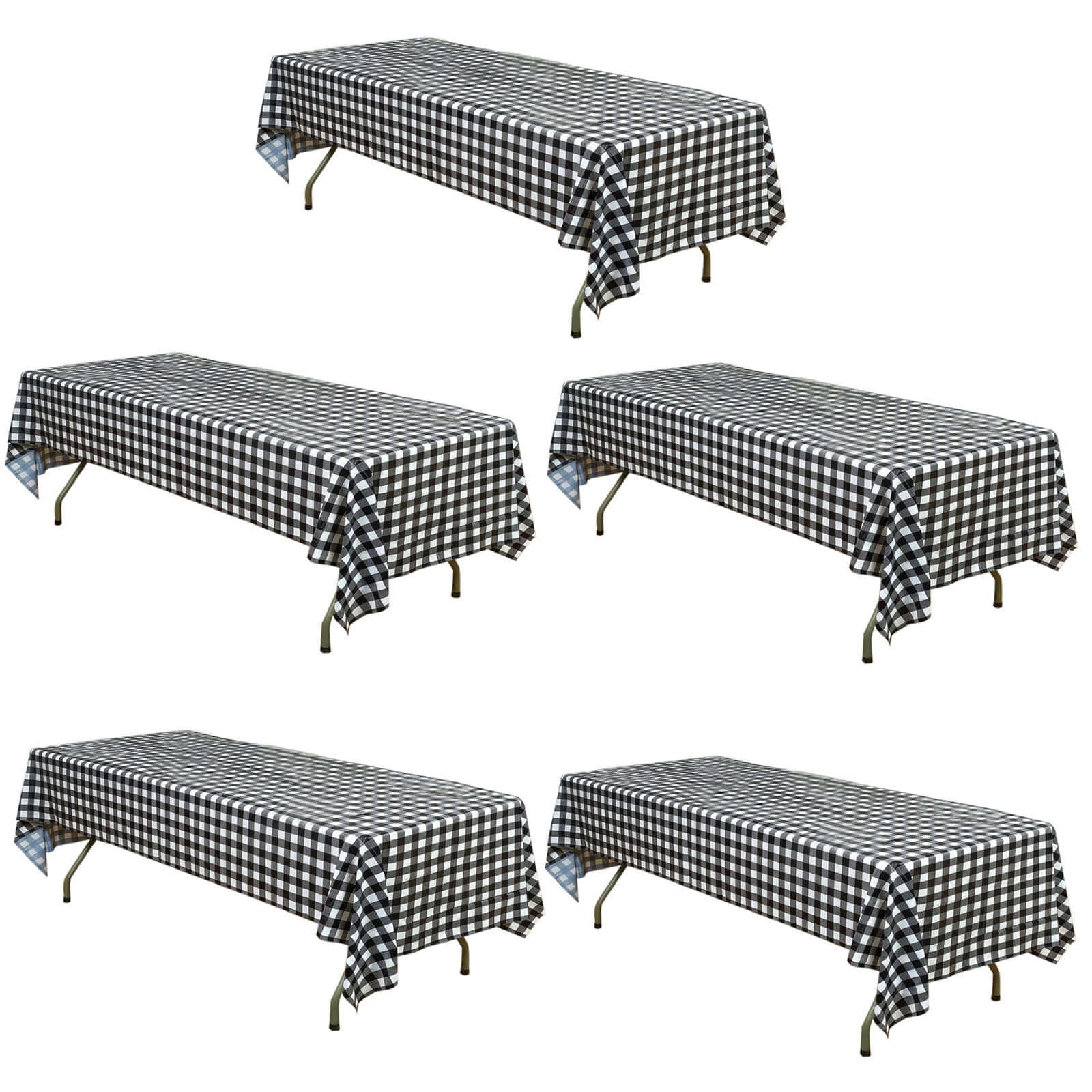 5 Pack Black Checkered Rectangle Plastic Table Covers, 54"x108" PVC Waterproof Disposable Tablecloths - Pro Linens