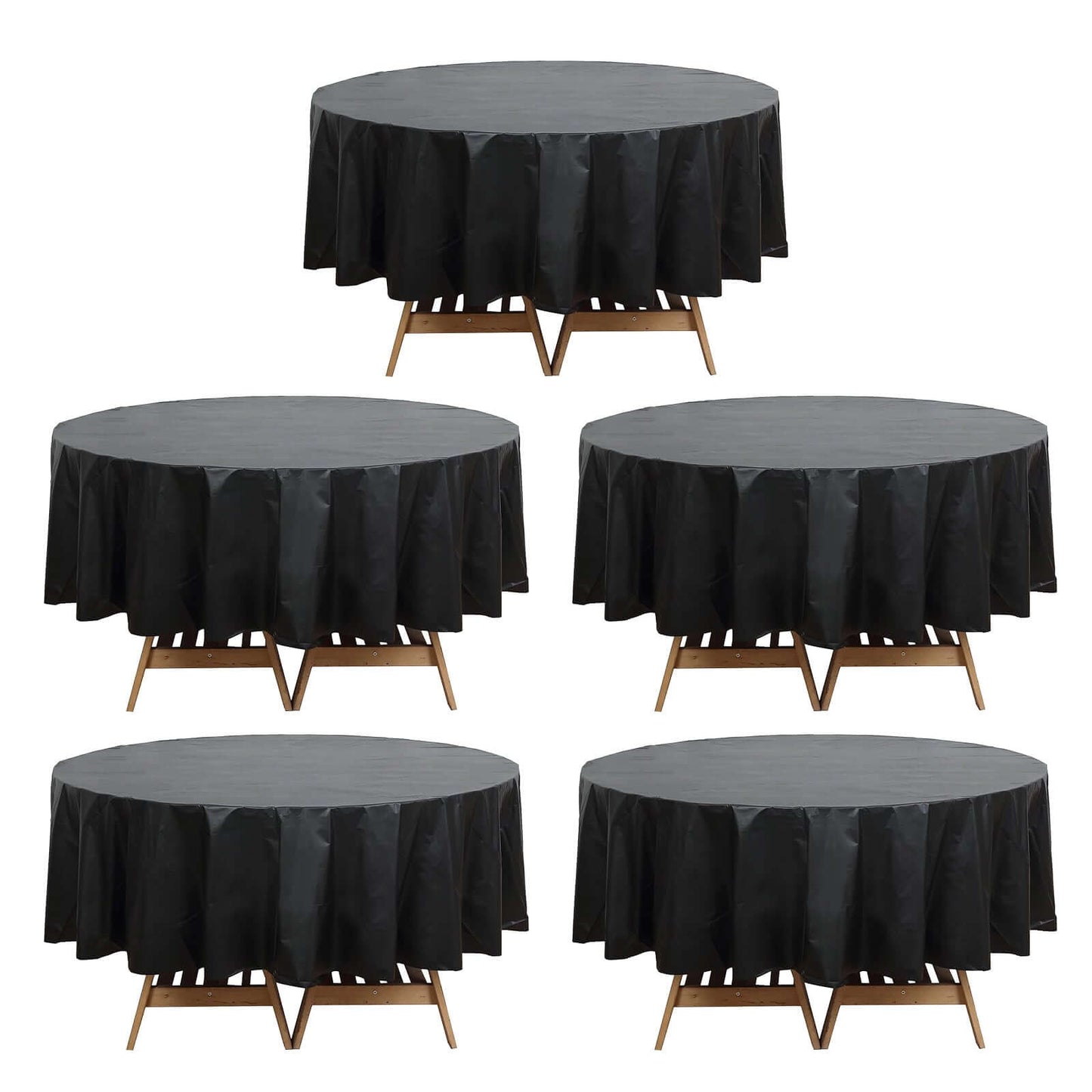 5 Pack Black Round Plastic Table Covers, 84" PVC Waterproof Disposable Tablecloths Pro Linens