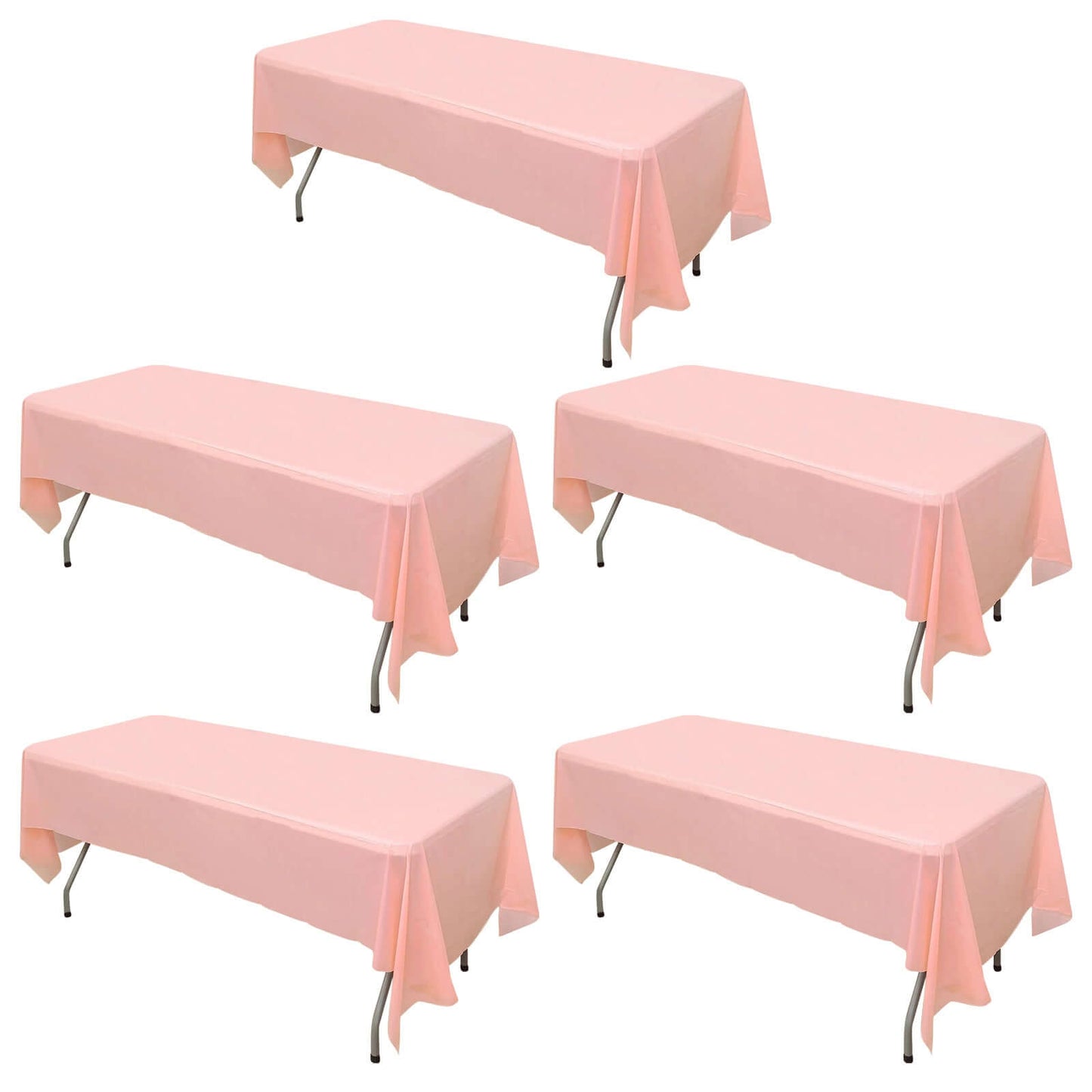 5 Pack Blush Rectangle Plastic Table Covers, 54"x108" PVC Waterproof Disposable Tablecloths - Pro Linens