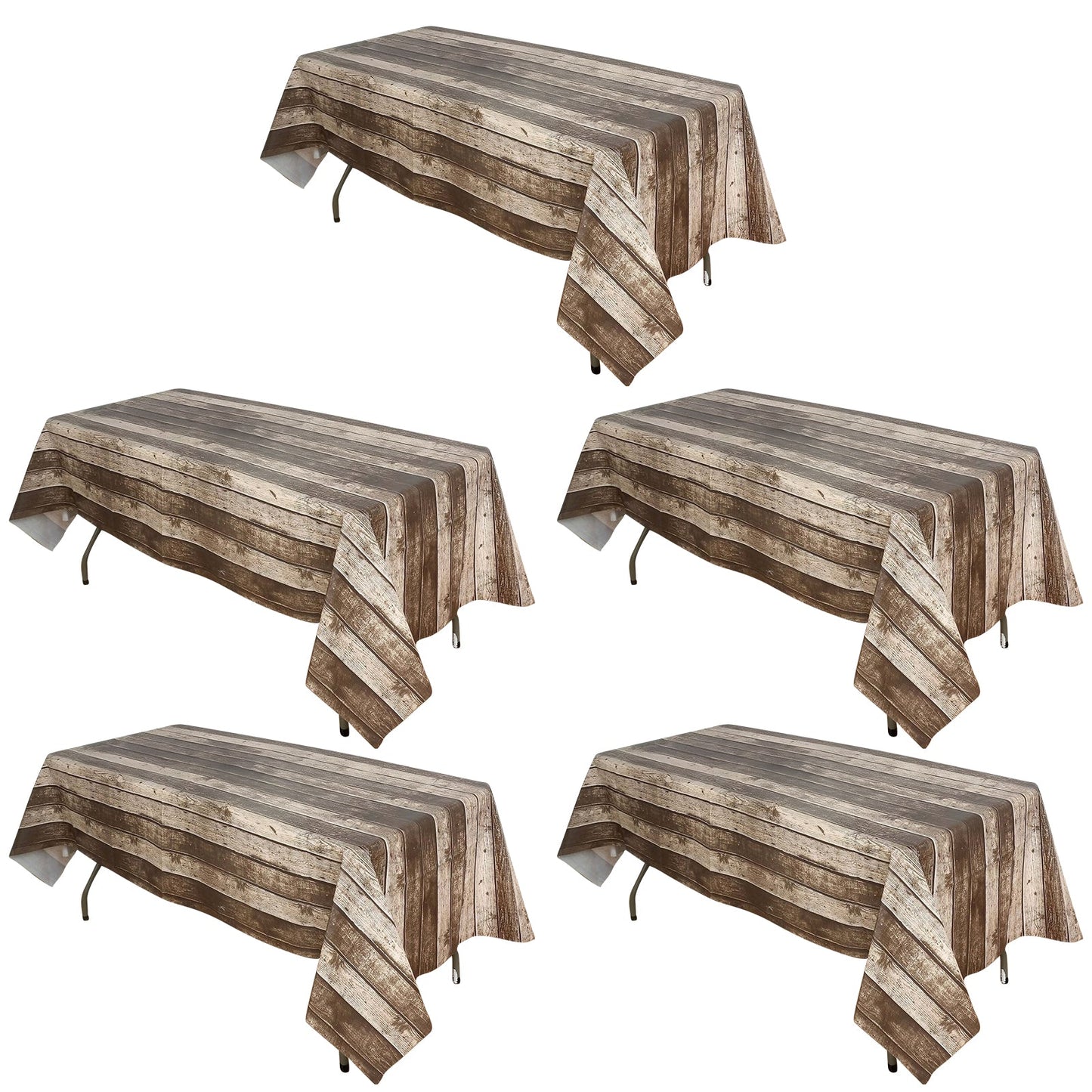 5 Pack Charcoal Gray Rectangle Plastic Table Covers in Rustic Wooden Print, 52"x108" PVC Waterproof Disposable Tablecloths - Pro Linens