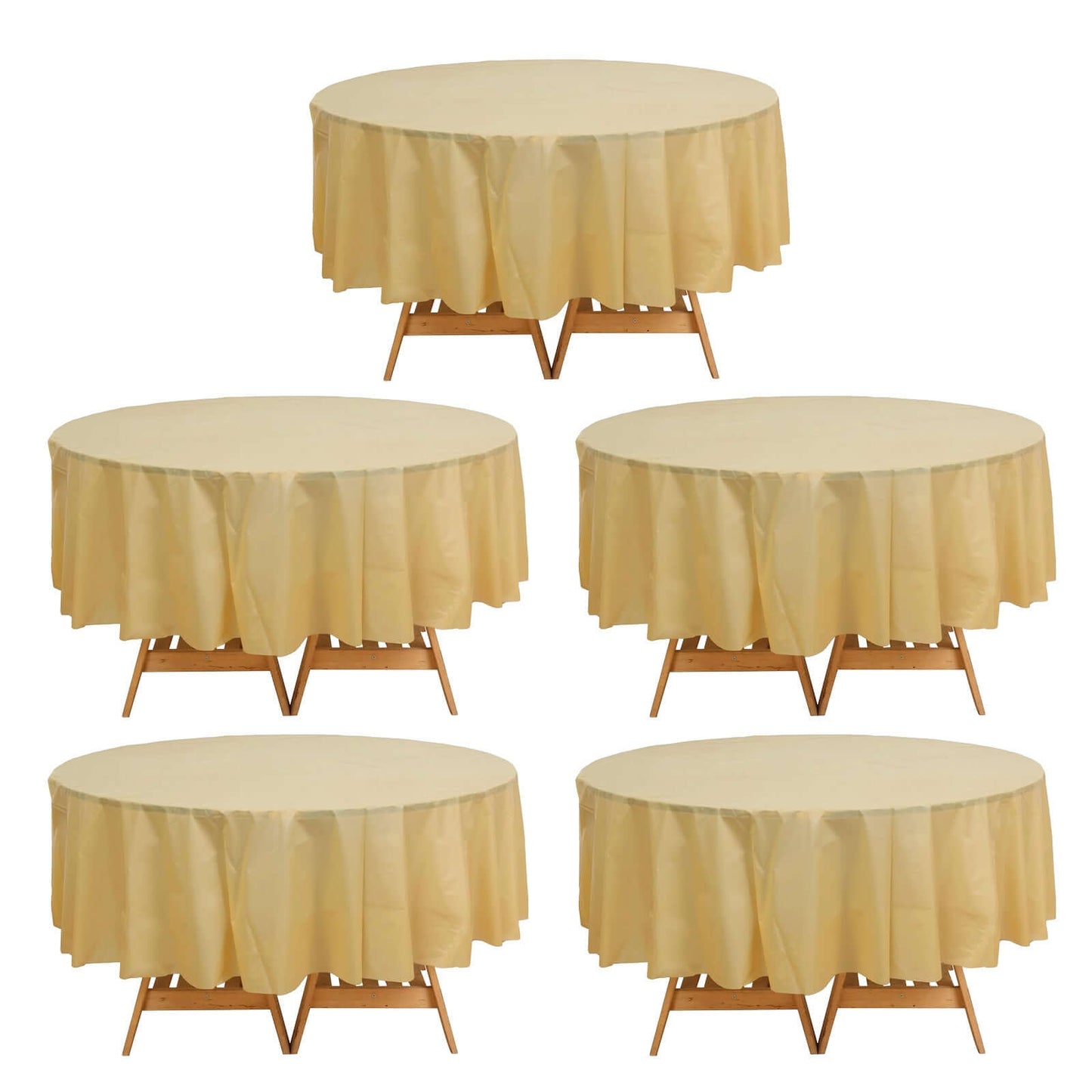 5 Pack Gold Round Plastic Table Covers, 84" PVC Waterproof Disposable Tablecloths Pro Linens