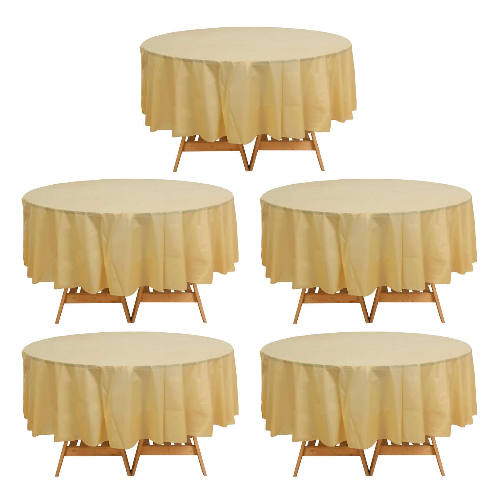 5 Pack Gold Round Plastic Table Covers, 84" PVC Waterproof Disposable Tablecloths Pro Linens