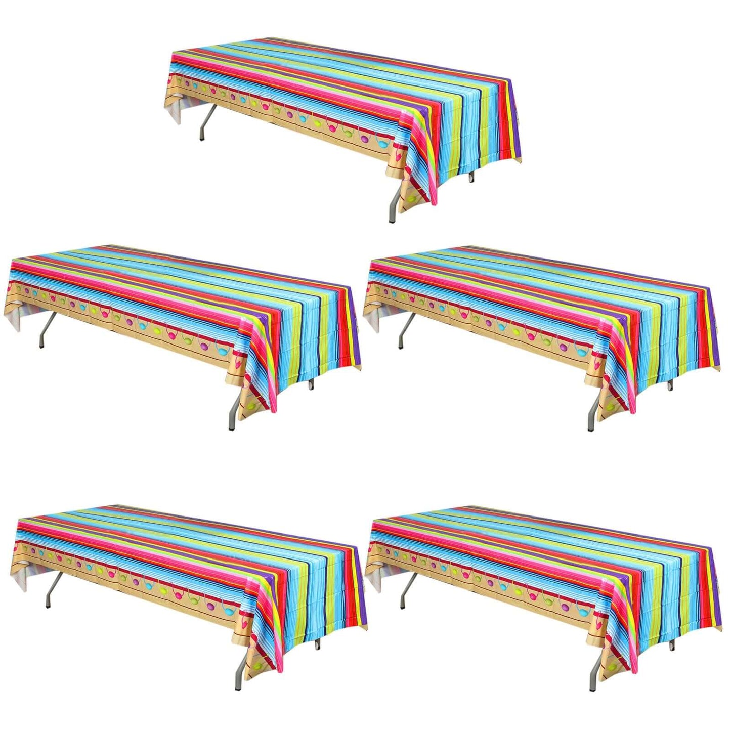 5 Pack Mexican Serape Rectangle Plastic Table Covers, 54"x108" Cinco De Mayo Theme PVC Waterproof Disposable Tablecloths - Pro Linens