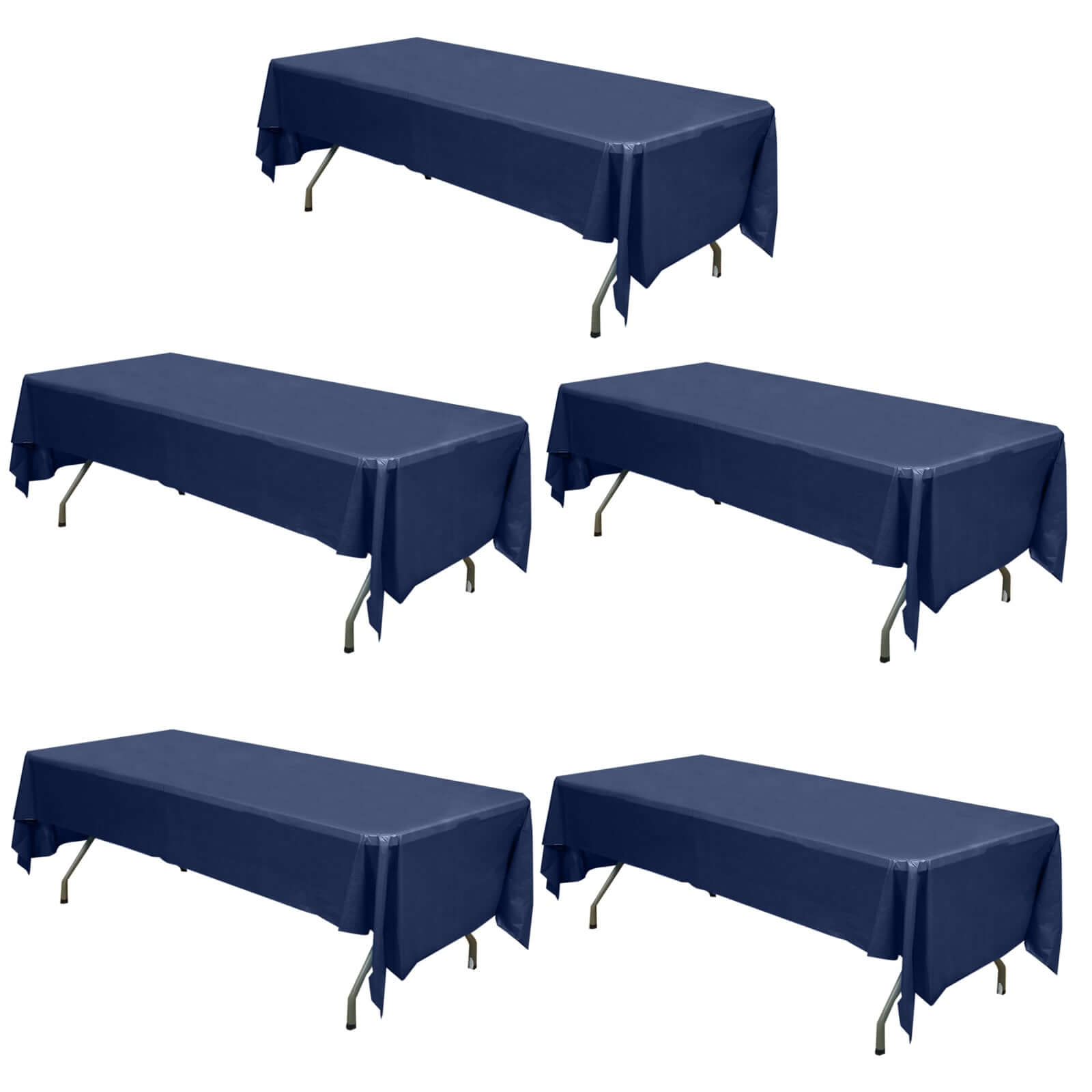 5 Pack Navy Blue Rectangle Plastic Table Covers, 54"x108" PVC Waterproof Disposable Tablecloths - Pro Linens