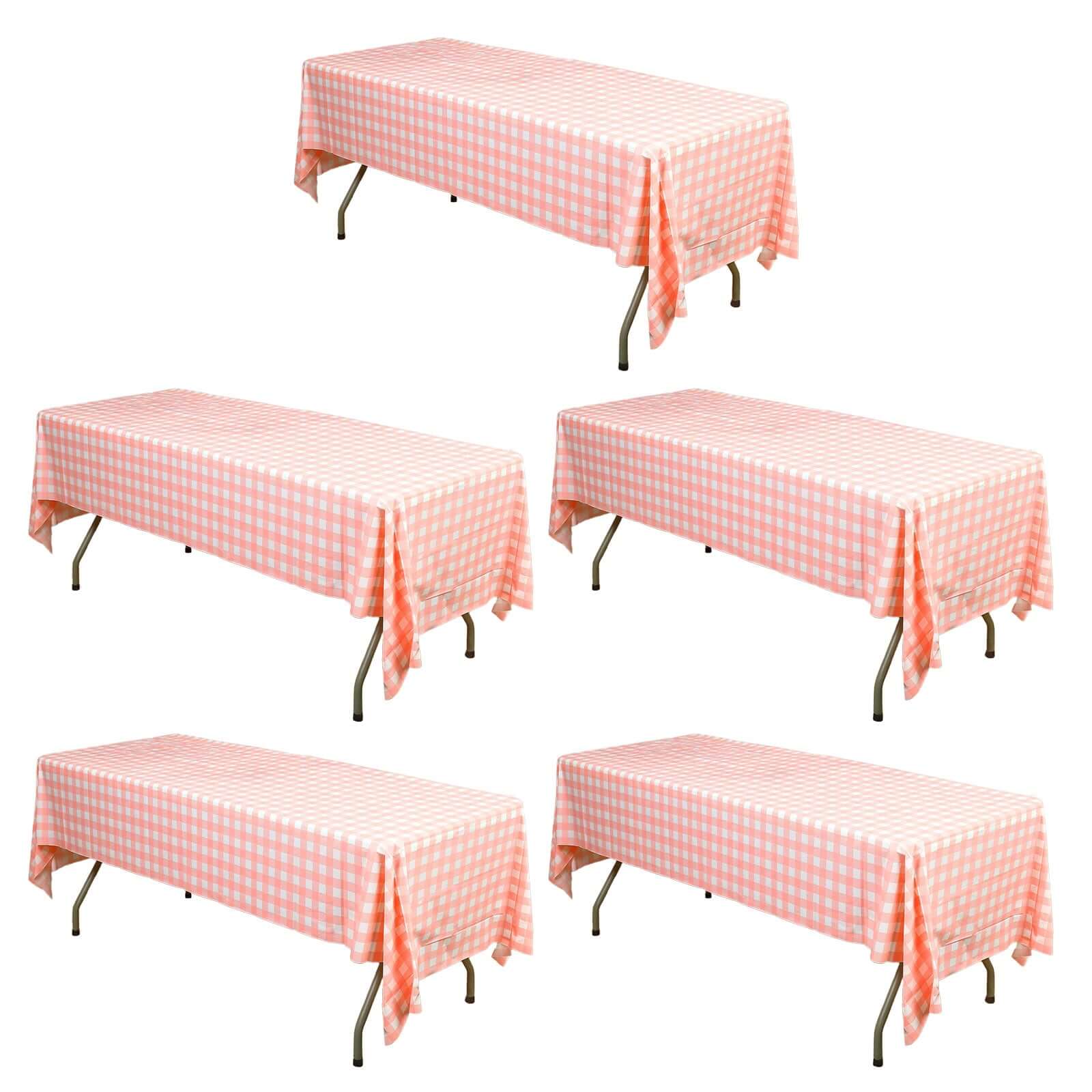 5 Pack Pink Checkered Rectangle Plastic Table Covers, 54"x108" PVC Waterproof Disposable Tablecloths - Pro Linens