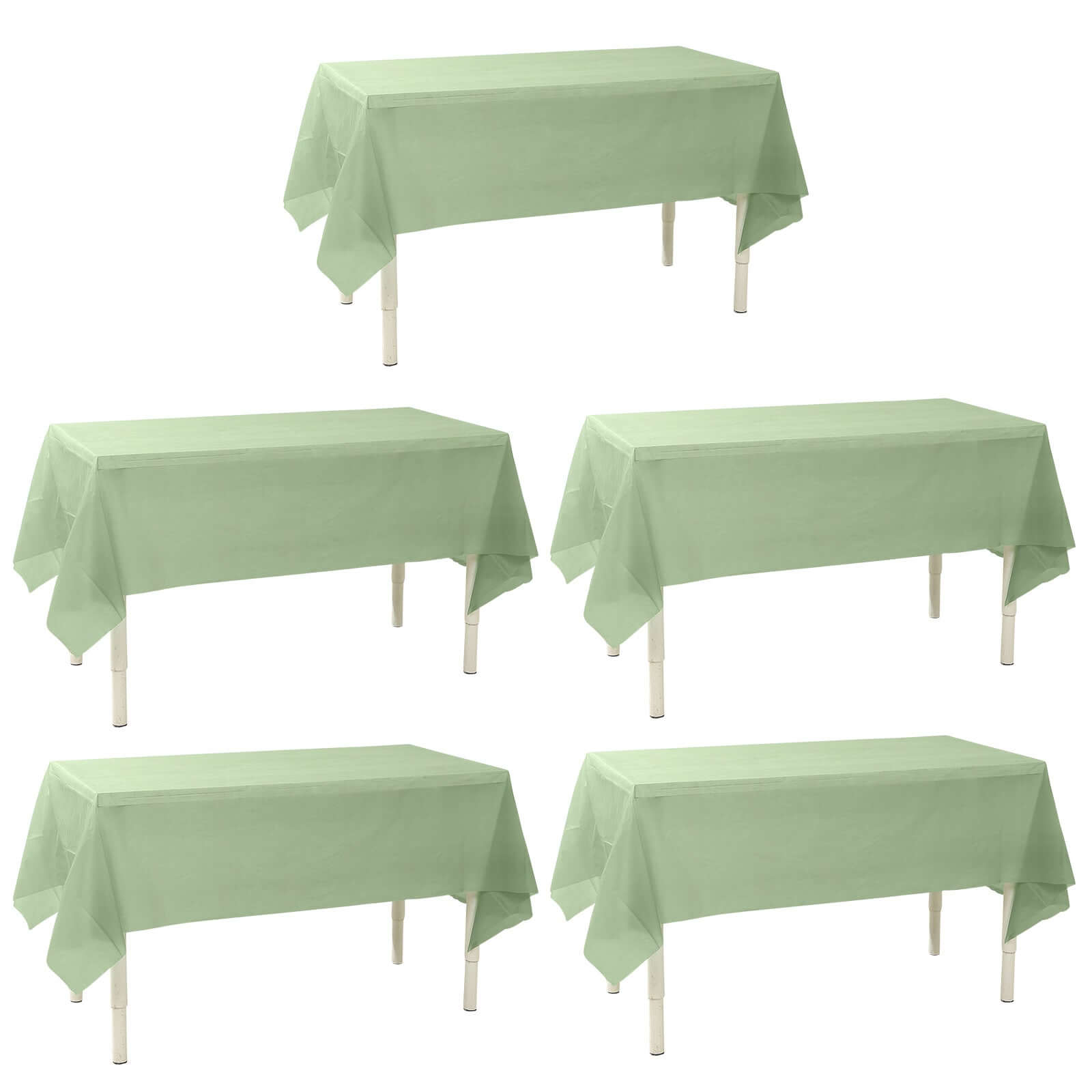 5 Pack Sage Green Rectangle Plastic Table Covers, 54"x108" PVC Waterproof Disposable Tablecloths - Pro Linens