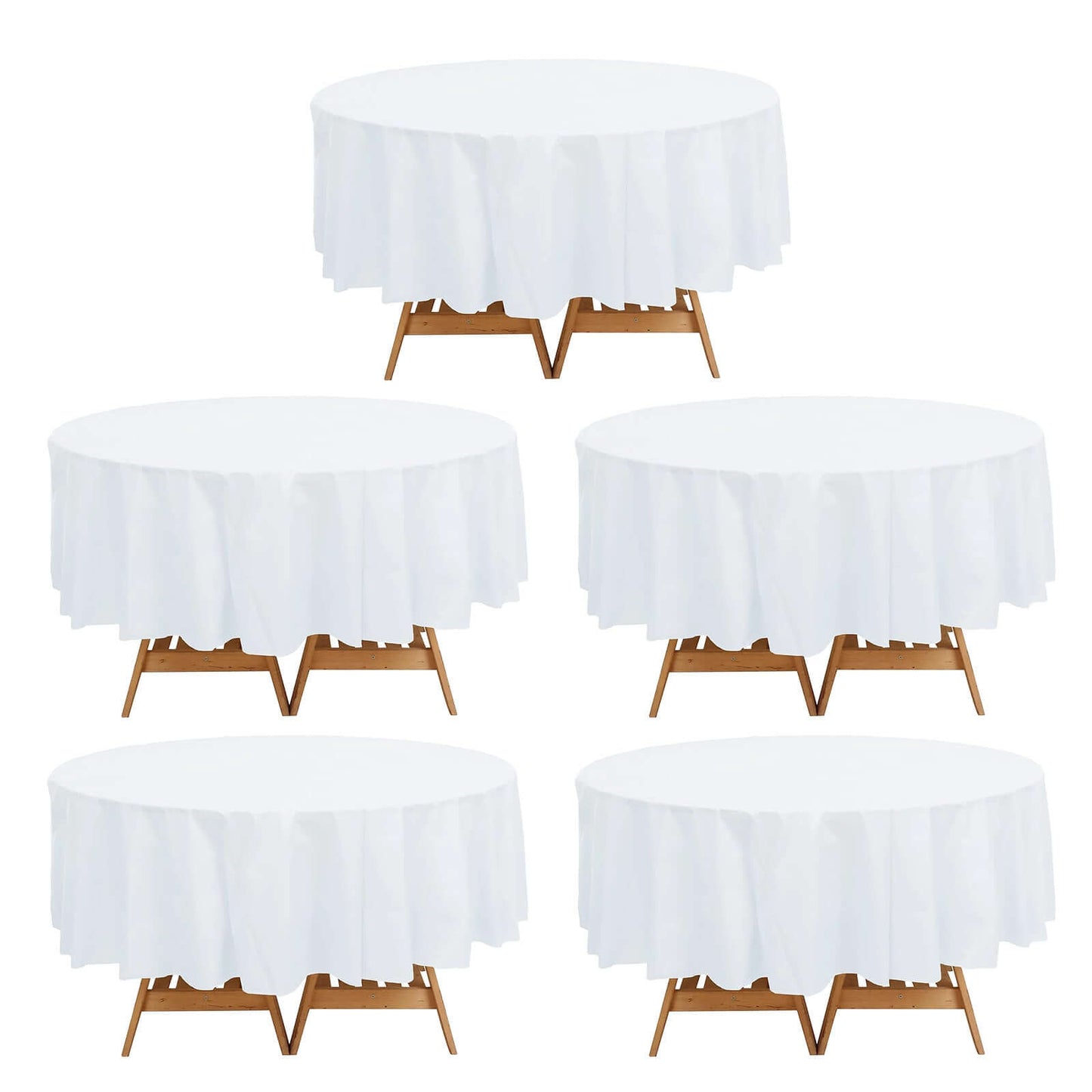 5 Pack White Round Plastic Table Covers, 84" PVC Waterproof Disposable Tablecloths Pro Linens