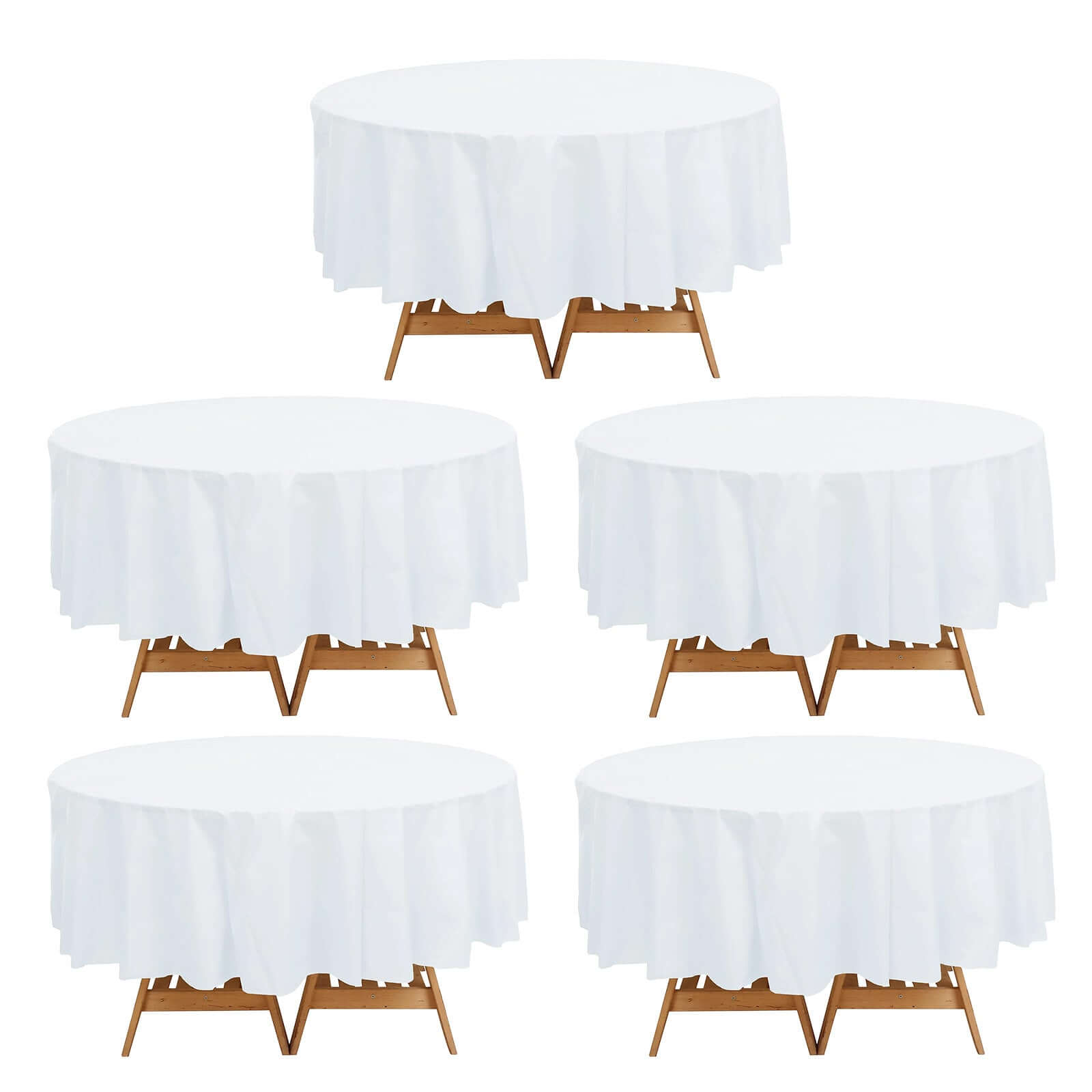 5 Pack White Round Plastic Table Covers, 84" PVC Waterproof Disposable Tablecloths Pro Linens