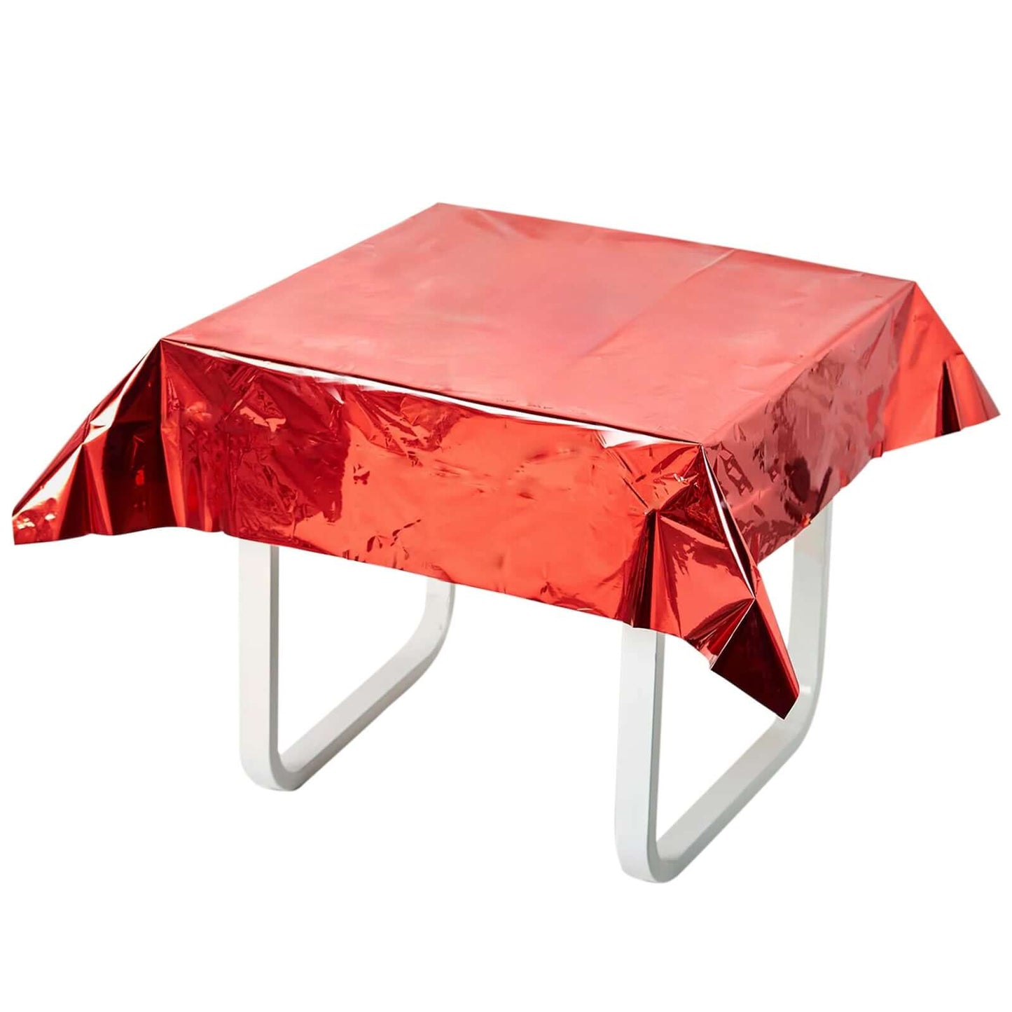 50"x50" Red Metallic Foil Square Tablecloth, Disposable Table Cover - Pro Linens