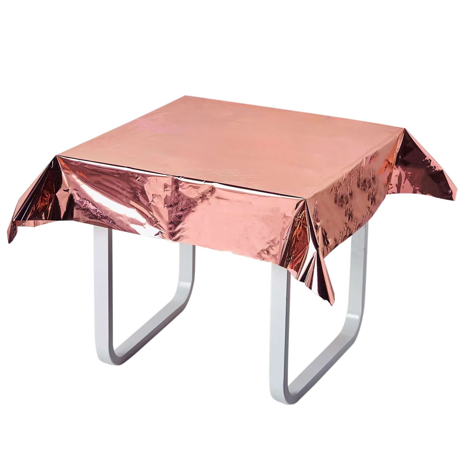 50"x50" Rose Gold Metallic Foil Square Tablecloth, Disposable Table Cover - Pro Linens