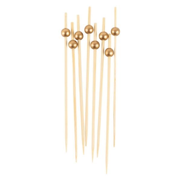 6 Inch Bamboo Gold Ball Picks - 100 Count - Pro Linens