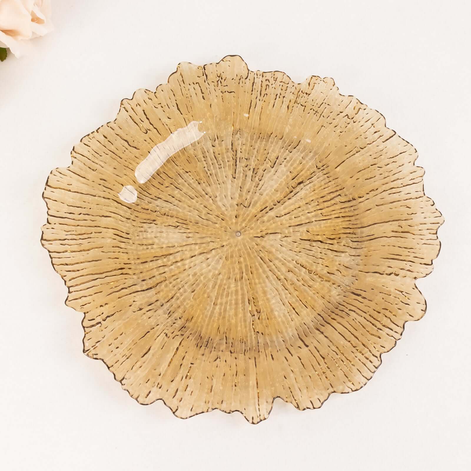 6 Pack 13" Amber Gold Round Reef Acrylic Plastic Charger Plates, Dinner Charger Plates Pro Linens