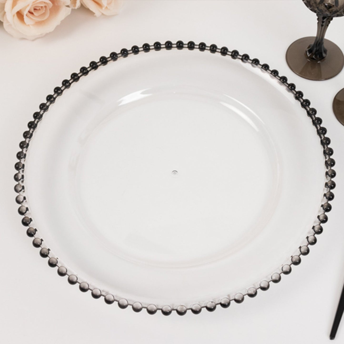 6 Pack 13" Clear Acrylic Plastic Charger Plates With Black Beaded Rim Pro Linens