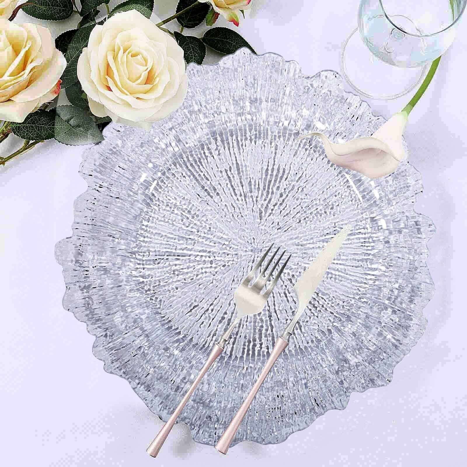 6 Pack 13" Clear Round Reef Acrylic Plastic Charger Plates, Dinner Charger Plates Pro Linens