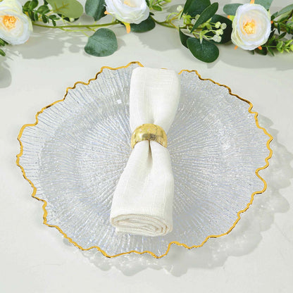 6 Pack 13" Clear Round Reef Acrylic Plastic Charger Plates With Gold Rim, Dinner Charger Plates Pro Linens