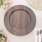 6 Pack 13" Dark Brown Rustic Faux Wood Plastic Charger Plates, Round Boho Chic Wedding Party Service Plates Pro Linens