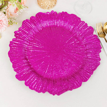 6 Pack 13" Fuchsia Round Reef Acrylic Plastic Charger Plates, Dinner Charger Plates Pro Linens