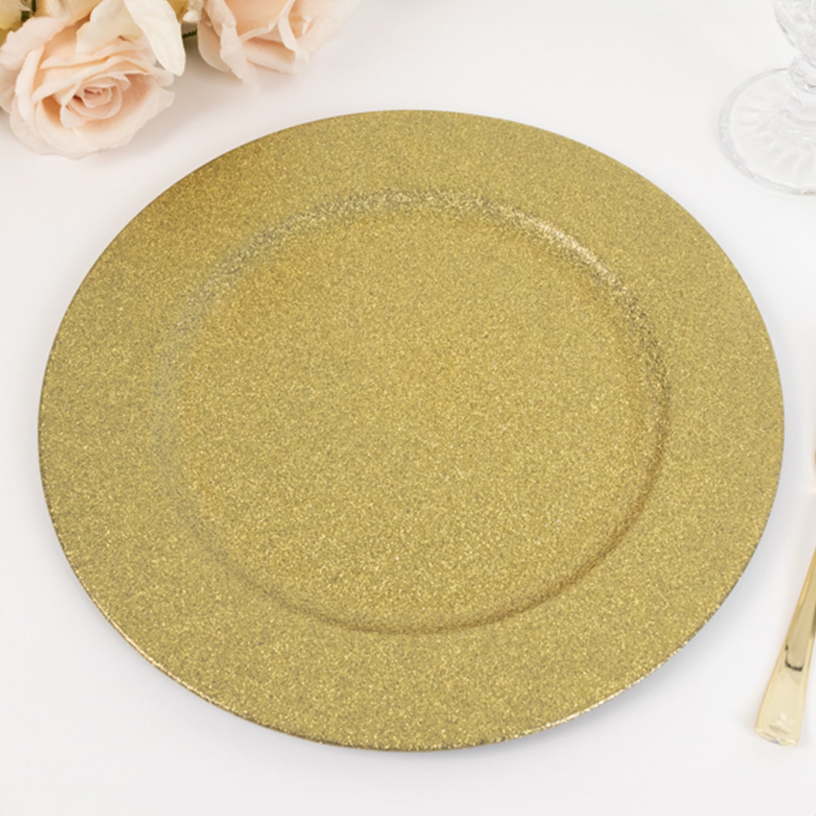 6 Pack 13" Gold Dust Free Glitter Acrylic Plastic Round Charger Plates Pro Linens